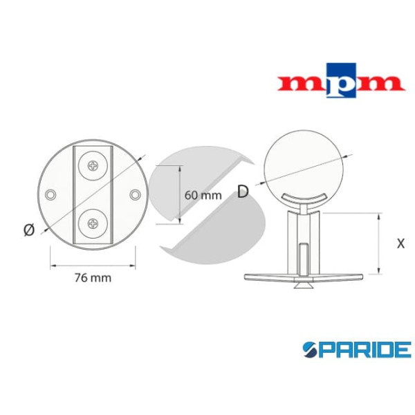 ANCORAGGIO PARETE PER TUBO D 42,4 MM CON DISTANZIALE IN ACCIAIO INOX AISI 304 MPM