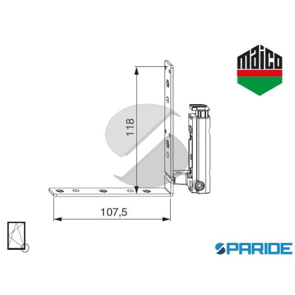 ANGOLO CERNIERA 4\15-9 SINISTRO 58605 MAICO AD INCASSO PER PORTA-FINESTRA