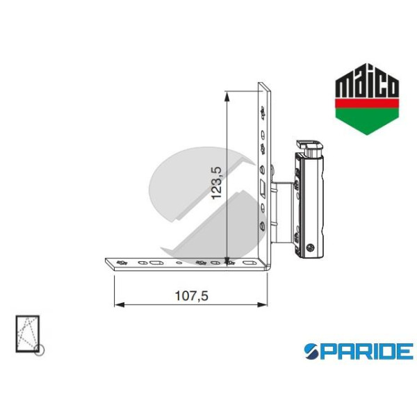 ANGOLO CERNIERA DT130 12\20-13 SINISTRO 209414 MAICO PORTA-FINESTRA FISSAGGIO BATTUTA