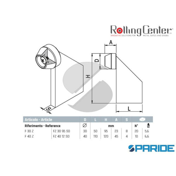 ARRESTO DI FINE CORSA F30Z ROLLING CENTER PER CANCELLO