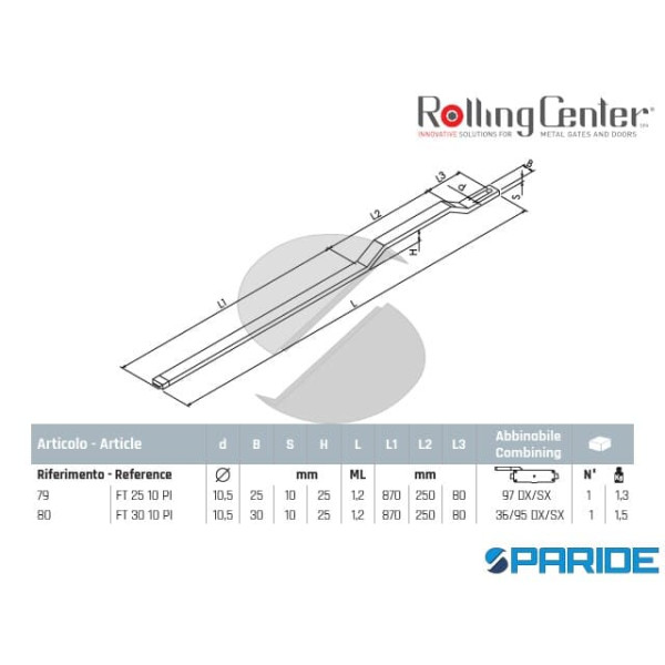 ASTA INFERIORE 80 30X10 1,2 MT ROLLING CENTER