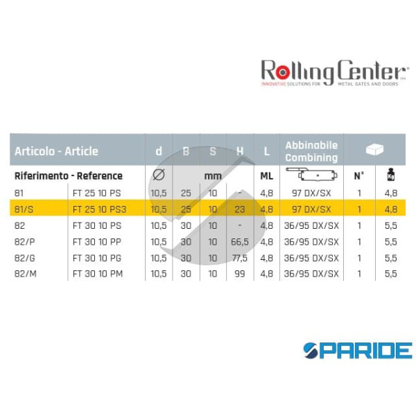 ASTA SUPERIORE 82P PER PORTONE ROLLING CENTER