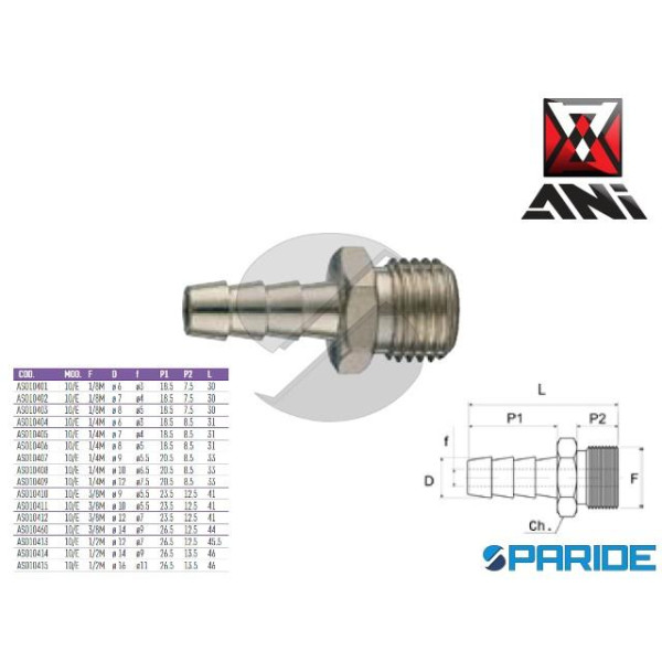 ATTACCO PORTAGOMMA D 10 MM 3\8 FILETTATO MASCHIO A...