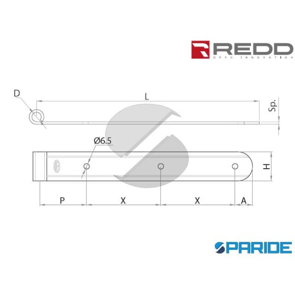 BANDELLA DIRITTA L 40 CM D 12 125 REDD CUORE RIGATA OCCHIOLO LATERALE H40 NERA