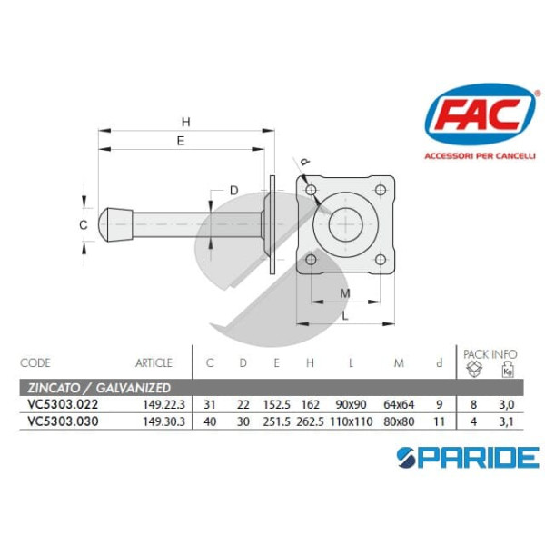 BATTENTE A PARETE 149223 CON PIASTRA A FISSARE FAC VC5303022