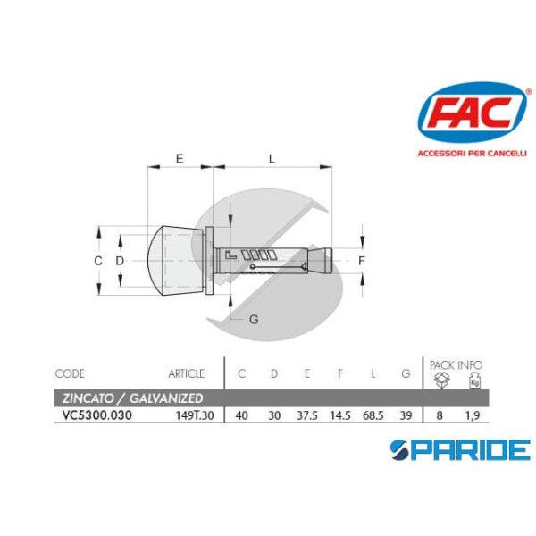 BATTENTE A PARETE 149T30 CON TASSELLO FAC VC 5300030