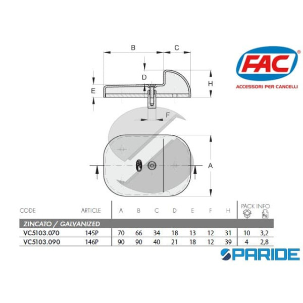 BATTENTE A TERRA 145P CON PIASTRA PER CANCELLO FAC VC5103070