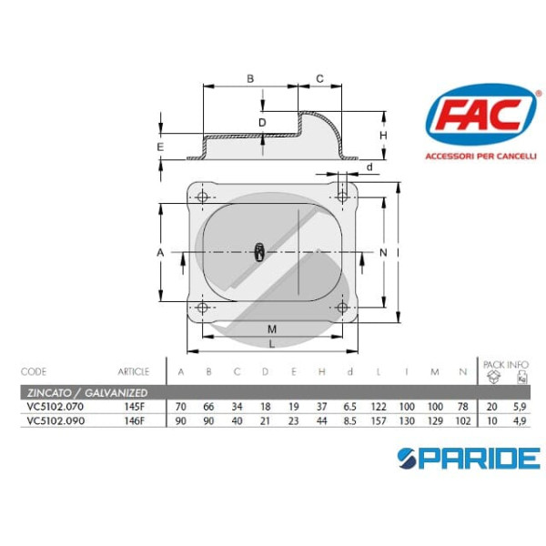 BATTENTE A TERRA 146F CON FLANGIA PER CANCELLO FAC VC5102090