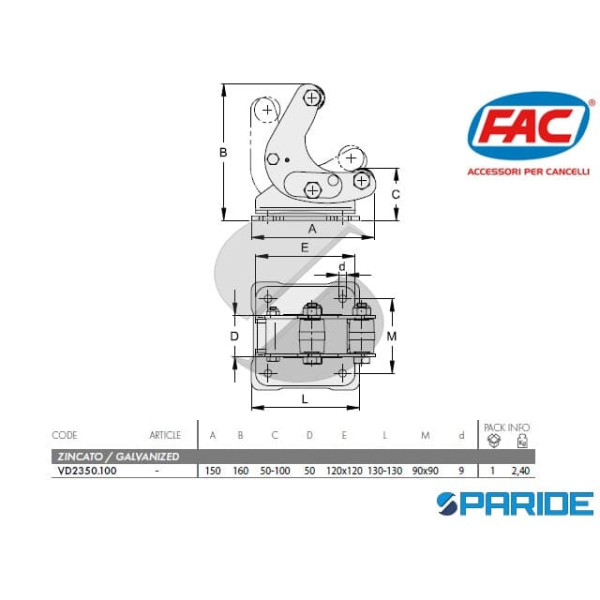BATTENTE ALZANTE ANTERIORE VD2350 PER CANCELLI AUTOPORTANTI VD2350100 FAC