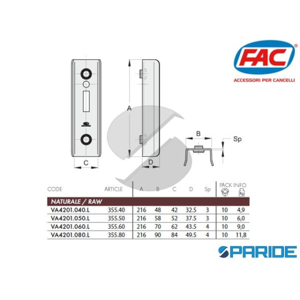 BATTENTE APERTO PER SERRATURA A GANCIO 35560 FAC VA4201060L