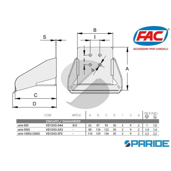 BATTENTE AUTOCENTRANTE VD1303 PER CANCELLI AUTOPORTANTI VD1303044 FAC