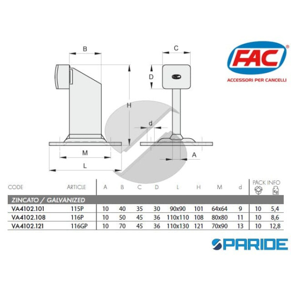 BATTENTE FINE CORSA 116GP CON PIASTRA PER CANCELLI FAC