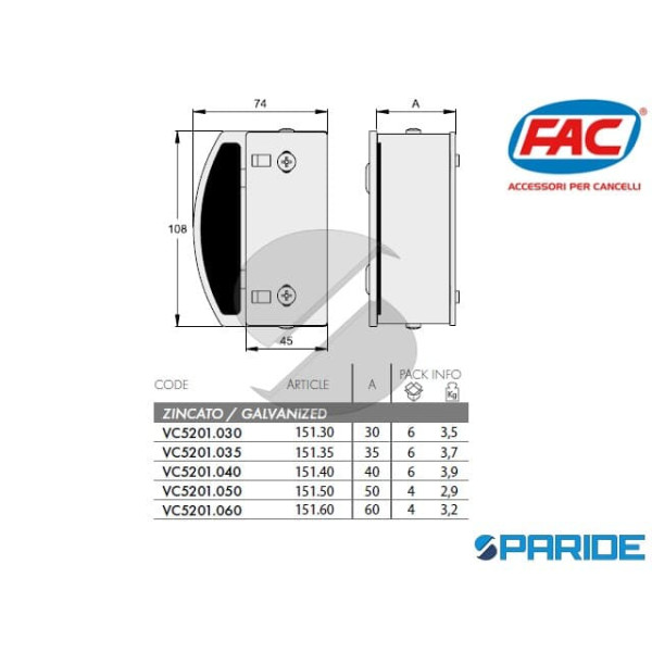 BATTENTE PORTA-INCONTRO 40 MM VC5201040 FAC ELETROSERRATURE