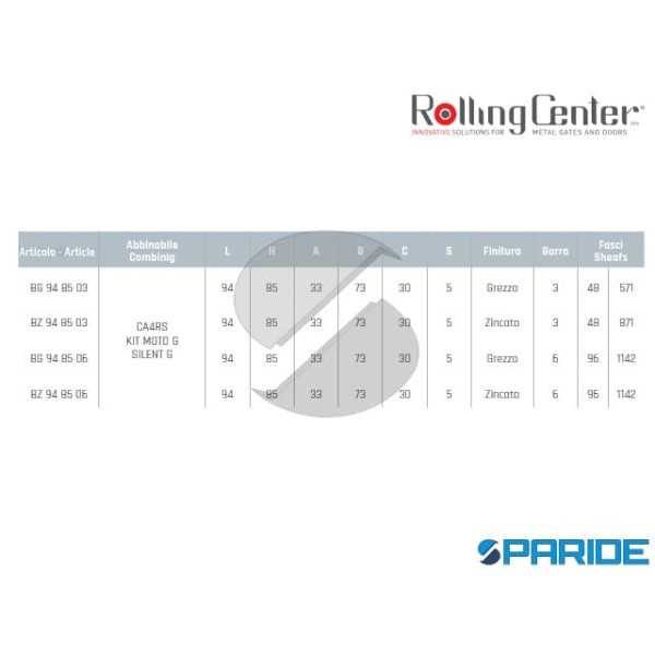 BINARIO GIPI 5 RGZ 6 PER CARRELLI AUTOPORTANTI ROLLING CENTER