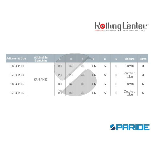 BINARIO GIPI4 RM2C 3 MT PER CARRELLI AUTOPORTANTI ROLLING CENTER