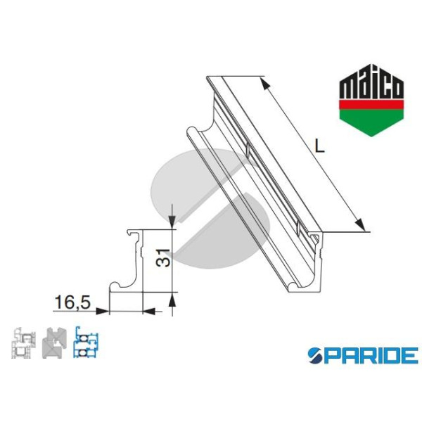 BINARIO SCORRIMENTO L 2230 MM ARGENTO RS-CN 455664...