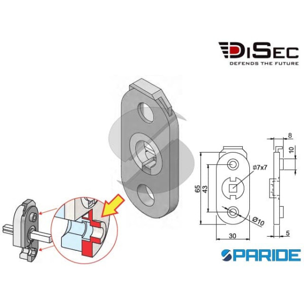 BLOCCA MARTELLINE OVALE CROMO OPACO DISEC CON BUSS...