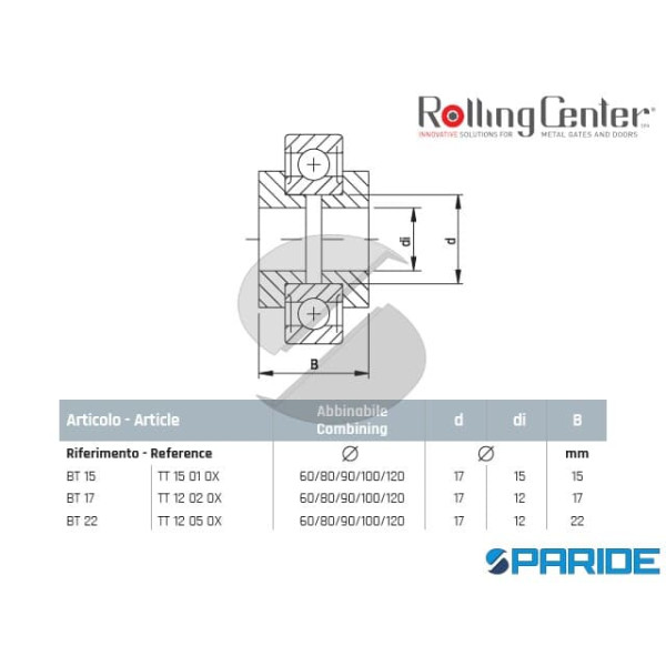 BOCCOLA PER CARRUCOLA BT15 IN ACCIAIO PER FUNE ROLLING CENTER