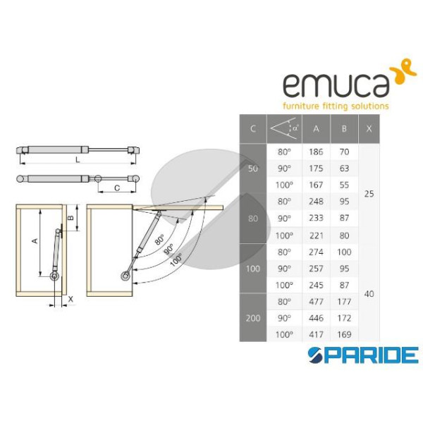BRACCETTO A GAS L 276 MM 20 KG 1244825 EMUCA PER PENSILI