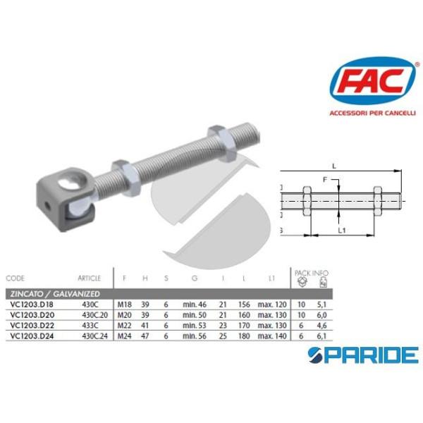 CARDINE A SALDARE BARRA LUNGA 430C 24 M24 FAC ZINC...