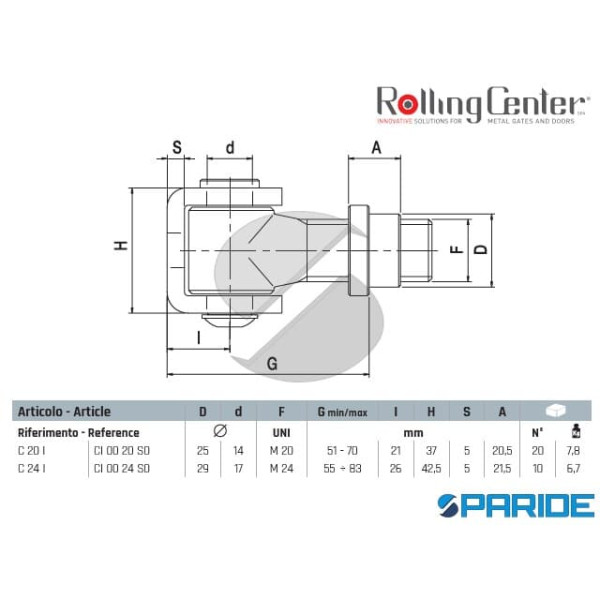 CARDINE A SALDARE C20I INOX M20 ROLLING CENTER