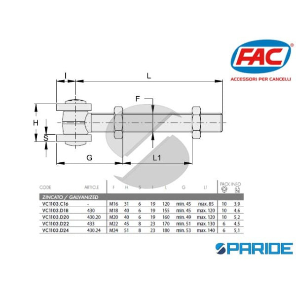 CARDINE A SALDARE CON BARRA LUNGA 43020 FAC VC1103D20