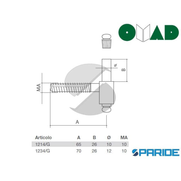 CARDINE AVVITARE 1234\G 70 MM 10MA T12 OMAD NERO MONOBLOCCO