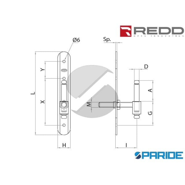 CARDINE FISSO L 160 MM D10 I 24-77 710 REDD CUORE RIGATO H28 NERO
