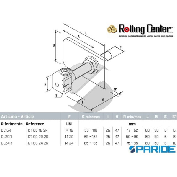 CARDINE M20 BARRA LUNGA CL20R CON CAVALLOTTO E PIASTRA CT00202R ROLLING CENTER