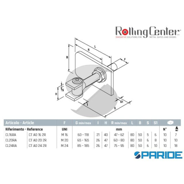 CARDINE M20 BARRA LUNGA CL20RZ CON CAVALLOTTO E PIASTRA CZ00202R ROLLING CENTER