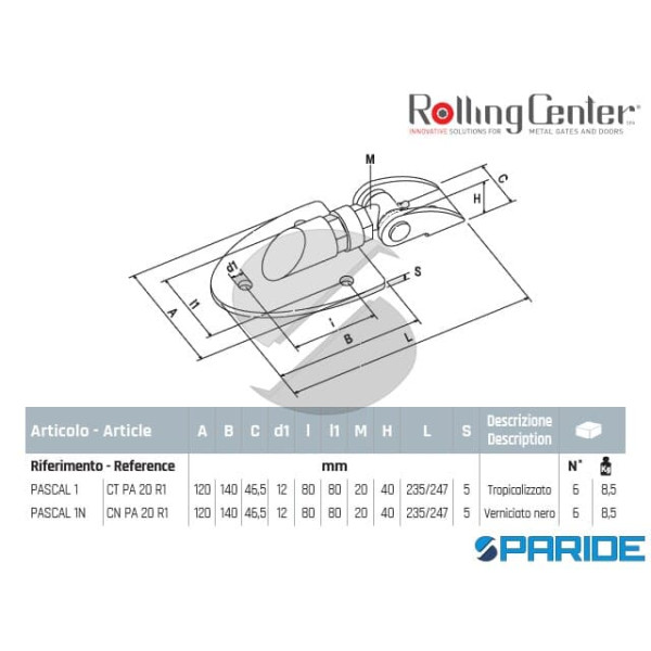 CARDINE PASCAL 1N REGISTRABILE NERO ROLLING CENTER