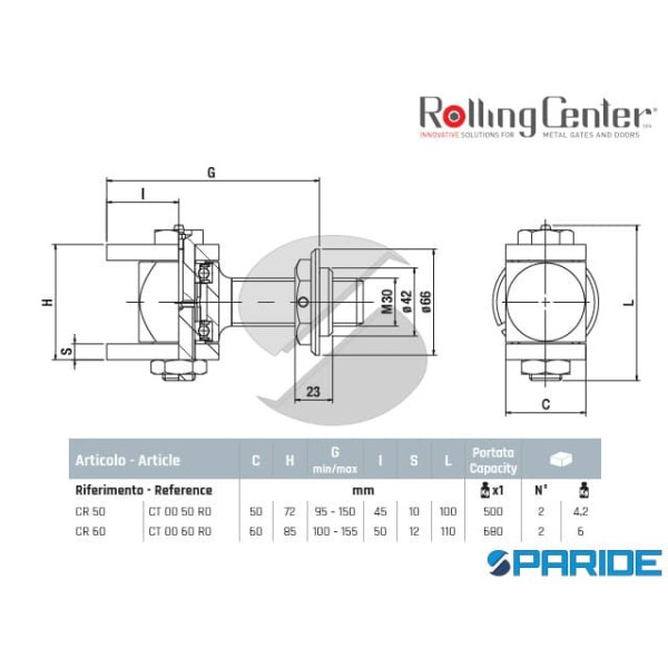 CARDINE PER CANCELLI AD ANTE PESANTI CR60 ROLLING CENTER
