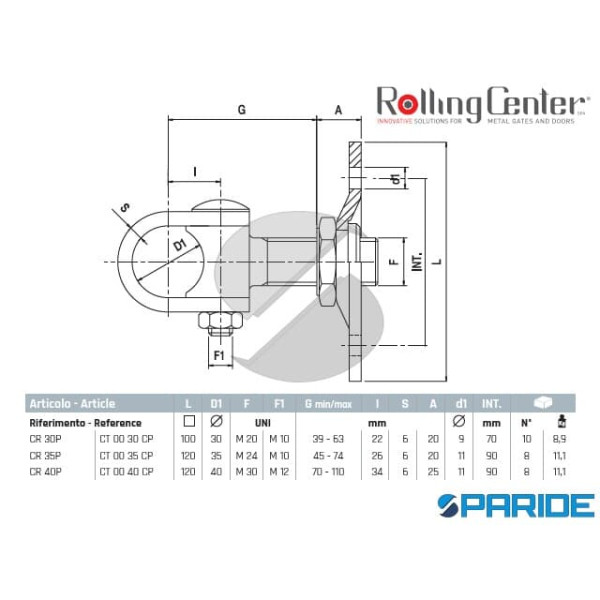 CARDINE REGISTRABILE CON PIASTRA CR40P SERIE FERRO BATTUTO ROLLING CENTER