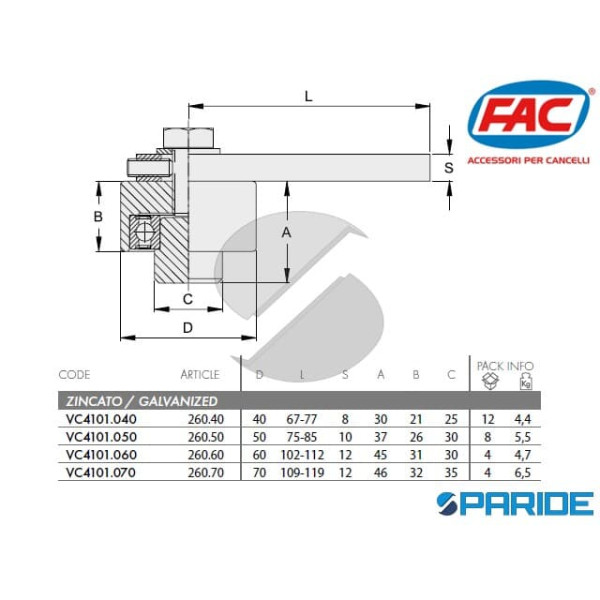 CARDINE SUPERIORE D 40 MM REGOLABILE A SALDARE CON CUSCINETTO VC4101040 FAC