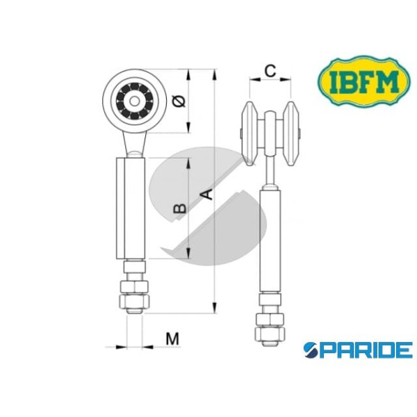 CARRELLO 2 RUOTE 332 44 CON 2 CUSCINETTI IBFM CON CERNIERA