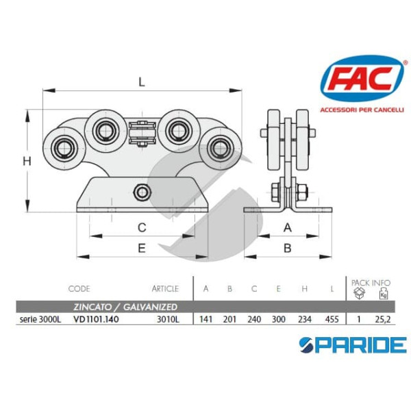 CARRELLO 3010L PER CANCELLI AUTOPORTANTI FAC VD1101140