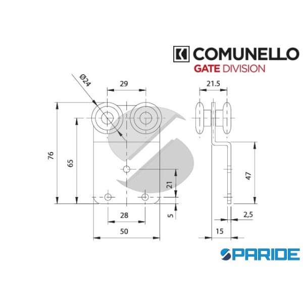 CARRELLO 4 RUOTE 56-24 CON STAFFA LARGA ZANCATA COMUNELLO
