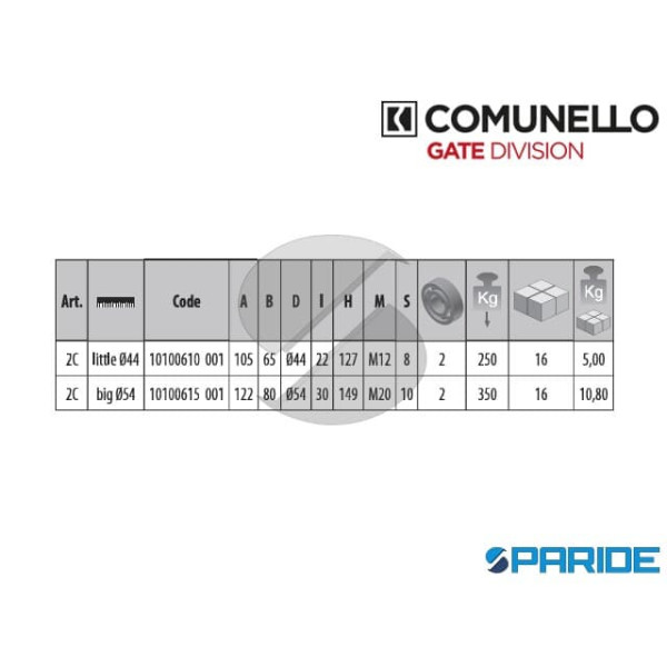 CARRELLO A 2 RUOTE 2C D 54 MM GRANDE CON CUSCINETTO COMUNELLO