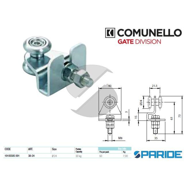 CARRELLO A 2 RUOTE 38-24 CON STAFFA COMUNELLO