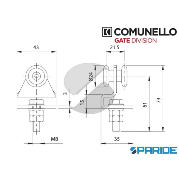 CARRELLO A 2 RUOTE 38-24 CON STAFFA COMUNELLO