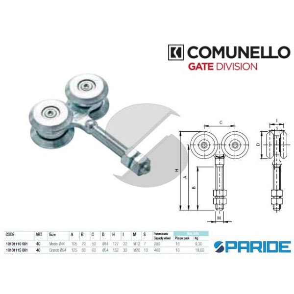 CARRELLO A 4 RUOTE 4C D 44 MM MEDIO CON CUSCINETTO...