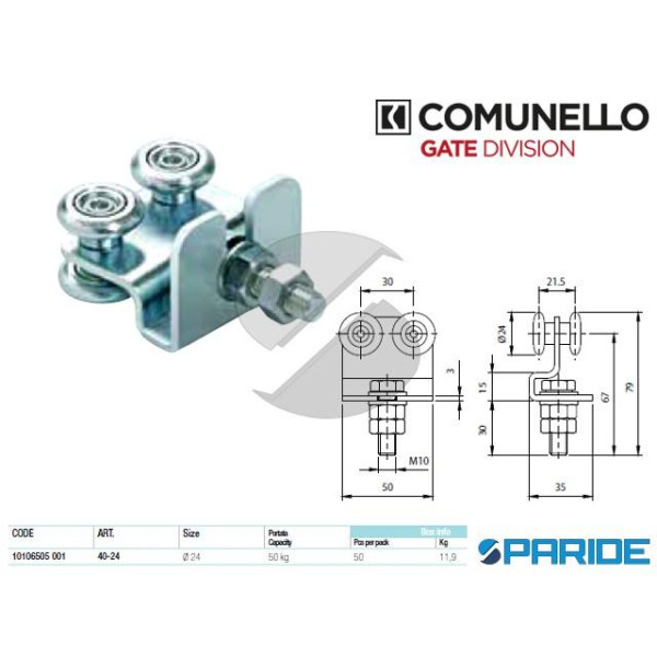 CARRELLO A 4 RUOTE D 24 MM 40-24 ZINCATO COMUNELLO