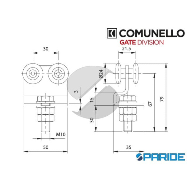 CARRELLO A 4 RUOTE D 24 MM 40-24 ZINCATO COMUNELLO