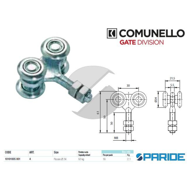 CARRELLO A 4 RUOTE D 24 MM PICCOLO ZINCATO COMUNEL...