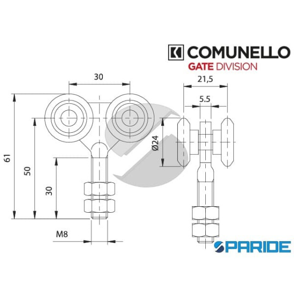 CARRELLO A 4 RUOTE D 24 MM PICCOLO ZINCATO COMUNELLO