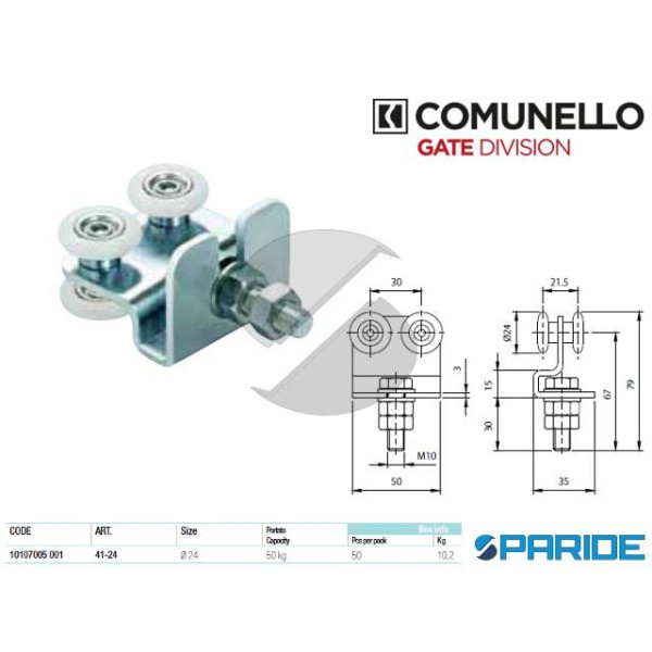 CARRELLO A 4 RUOTE IN NYLON 41-24 CON STAFFA COMUN...