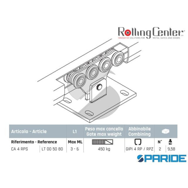 CARRELLO BASIC SILENT P PER CANCELLI AUTOPORTANTI ROLLING CENTER