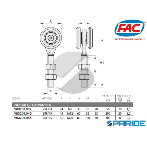 CARRELLO GRANDE A 2 RUOTE RF\55 FAC ZINZATO CON PERNO VA3201055