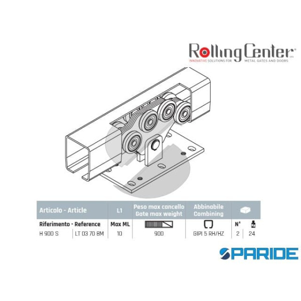 CARRELLO H900S PER CANCELLI AUTOPORTANTI ROLLING CENTER