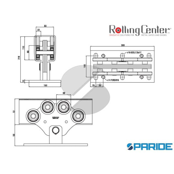 CARRELLO H900S PER CANCELLI AUTOPORTANTI ROLLING CENTER
